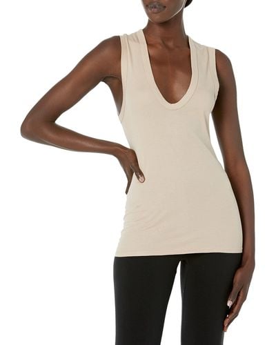 Enza Costa Womens Essential Sleeveless U Neck Tank Top Cami Shirt - Natural