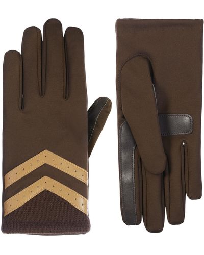 Isotoner Spandex Gloves With Chevron And Rib Knit Detail - Brown