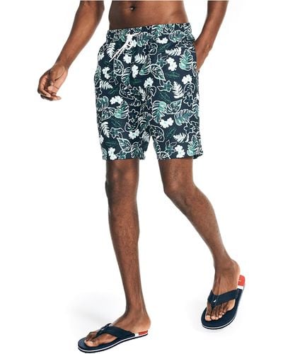 Nautica Standard Sustainably Crafted 8" Tropical Print Quick-dry Swim - Blue