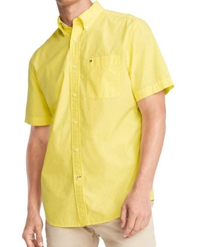 Tommy Hilfiger Short Sleeve Casual Button Down Shirt In Classic Fit - Yellow