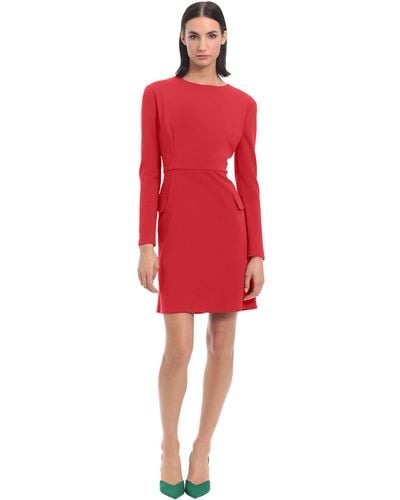 Donna Morgan Long Sleeve Sheath Dress With Flap Pockets At Side Hips - Red