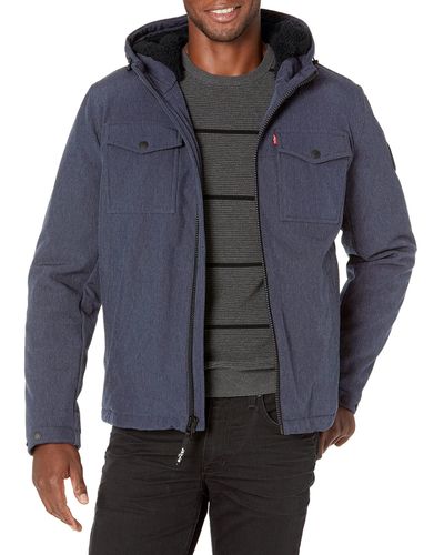 Levi's Soft Shell Two Pocket Sherpa Lined Hooded Trucker Jacket - Blue