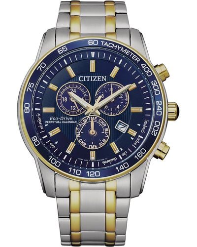 Citizen Eco-drive Sport Luxury Chronograph Watch In Two-tone Stainless Steel - Blue
