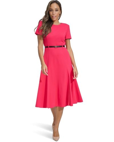 Calvin Klein Women's ¾ Sleeve Belted A-line Midi Zimbabwe