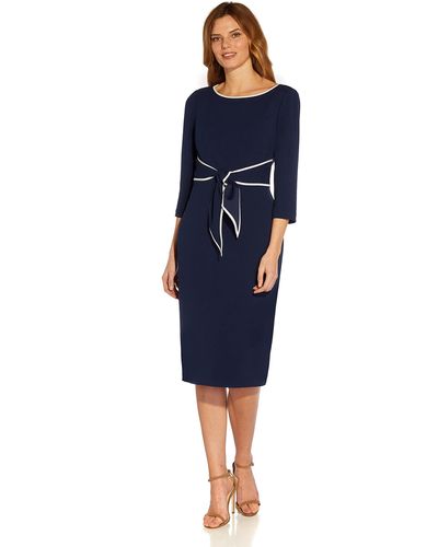 Adrianna Papell Stretch Crepe Tie Front Dress With Contrast Tipping - Blue