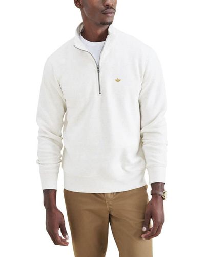 Dockers Regular Fit Long Sleeve 1/4 Zip Fleece Sweatshirt - White