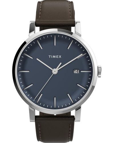 Timex Blue Dial Stainless Steel Case Brown - Gray