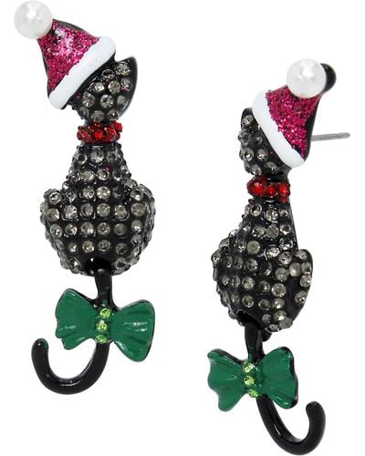 Betsey Johnson S Santa Cat Earrings - Green