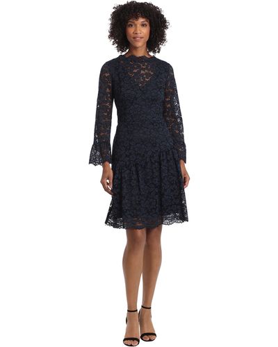 Maggy London Holiday Lace Dress Occasion Event Party Guest Of - Blue