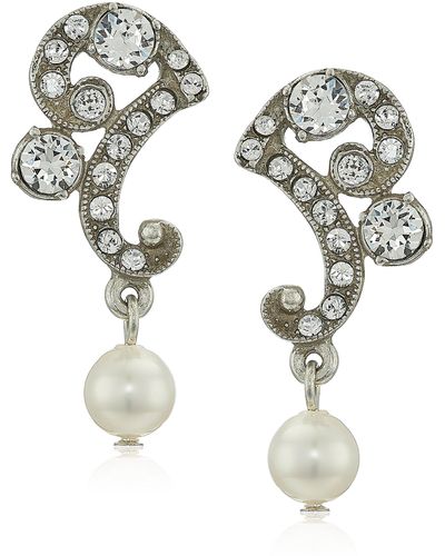 Ben-Amun Pearl And Crystal Deco For Bridal Wedding Anniversary Drop Earrings - White