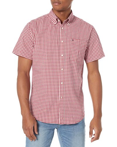Tommy Hilfiger Short Sleeve Casual Button Down Shirt In Regular Fit - Red