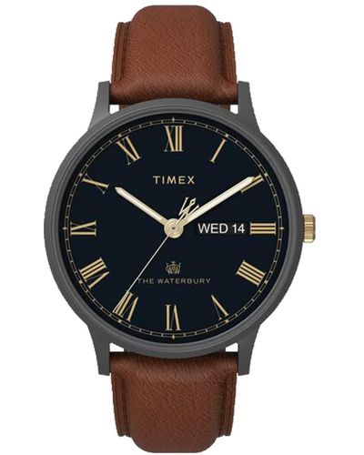 Timex Waterbury Classic Day/Date 40mm Watch Gunmetal/Brown/Blue - Mehrfarbig