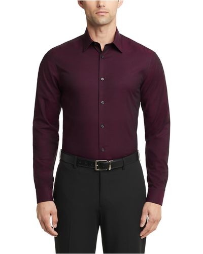 Calvin Klein Dress Shirt Regular Fit Herringbone Stretch - Purple