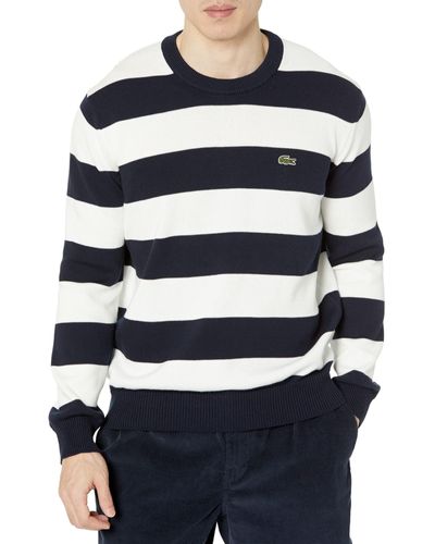 Lacoste Tricot Classic Fit Striped Long Sleeve Sweater - Blue