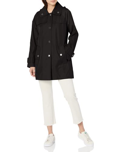 London Fog Womens Double Collar Raincoat - Black