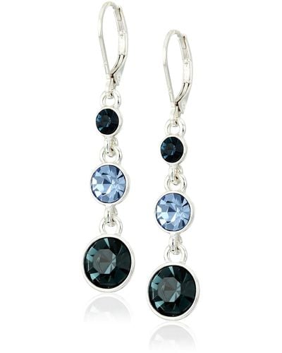 Napier "classics" Silver-tone And Blue Crystal Linear Drop Earrings