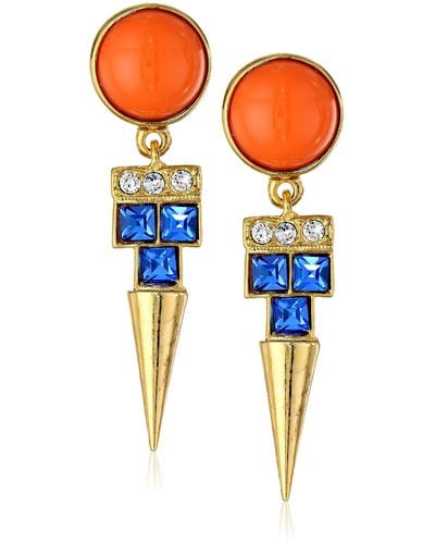 Ben-Amun Gold-tone Crystal Resin Spike Drop Earrings - Orange