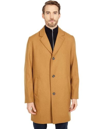 Cole Haan 37 Melton Wool Notched Collar Coat With Welt Body Pockets - Natural