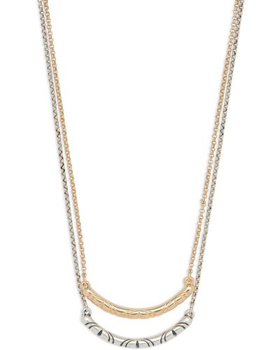 Lucky Brand Two-tone Etched Bar Convertible Layered Necklace, 16" + 2-1/2" Extender - Metallic
