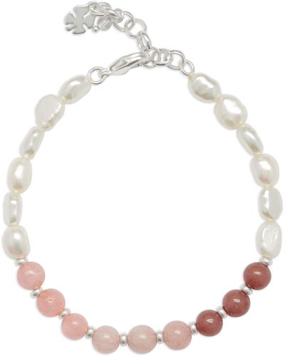 Lucky Brand Silver-tone Pink Imitation Pearl Beaded Bracelet - White
