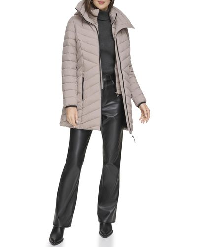 DKNY Hooded Long Puffer Jacket - Gray