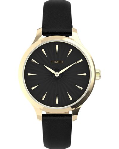 Timex Tone Case Black Dial With Black Genuine Leather