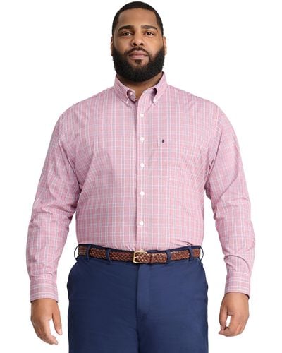 Izod Big & Tall Big Advantage Performance Long Sleeve Stretch Button Down Shirt - Purple