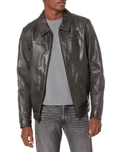 DKNY Real Leather Embossed Jacket - Black
