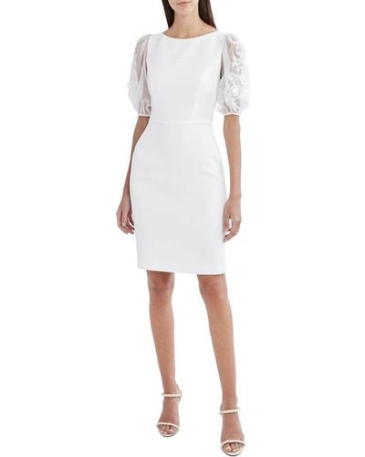 BCBGMAXAZRIA Jacquard Tea Length Dress - White