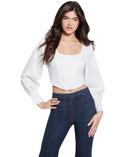 Guess Long Sleeve Isabel Corset Top - White