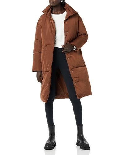 Daily Ritual Padded Belted Puffer Jacket - Brown