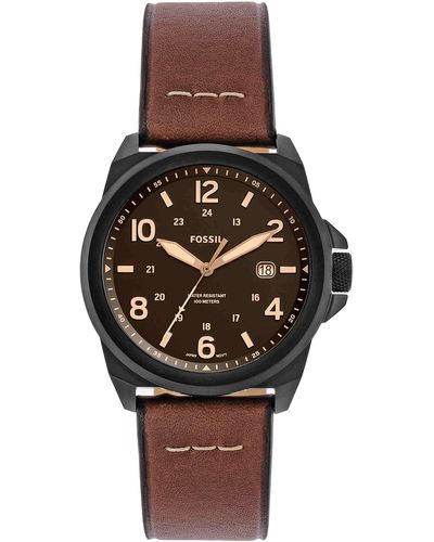 Fossil Bronson Quartz Stainless Steel And Leather Three-hand Watch - Brown