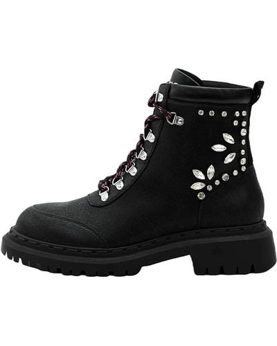 Desigual Lace-up Boots With Crystals - Black