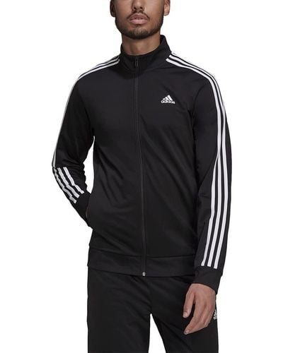 adidas Mens Warm-up Tricot Regular 3-stripes Track Jacket Black/White Large - Schwarz
