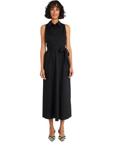 Maggy London Collared Neck Midi A-line Pockets And Button Placket | Casual Dresses For - Black