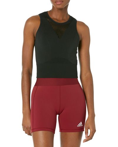 adidas Fast Aeroknit Running Crop Top - Red