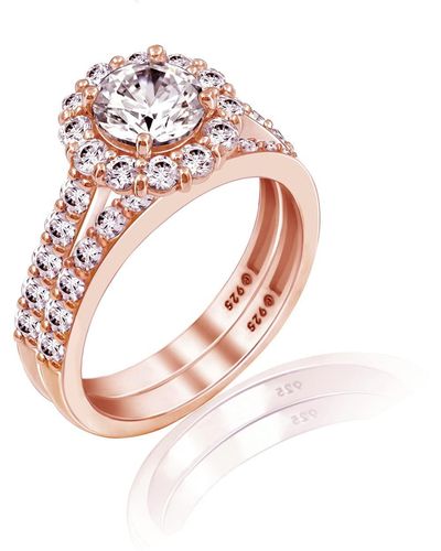 Amazon Essentials Amazon Collection Rose Gold-plated Sterling Silver Infinite Elements Cubic Zirconia Flower Halo Ring - Pink