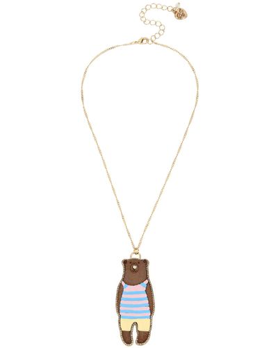 Betsey Johnson Wood Bear Pendant Necklace - Metallic