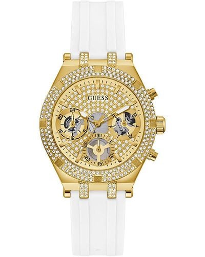 Guess Thru 38mm Watch – Gold-tone Glitz Dial Gold-tone Stainless Steel Case With White Silicone - Metallic