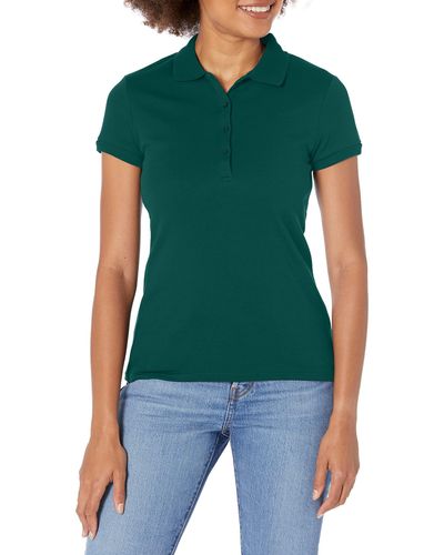 Izod Womens Short Sleeve Interlock School Uniform Polo Shirt - Green
