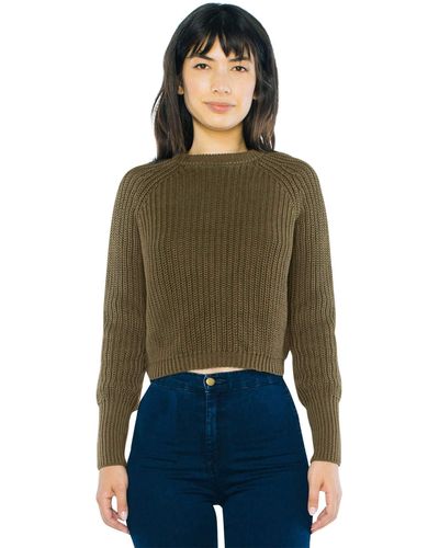 American Apparel Cropped Fisherman Long Sleeve Pullover - Green
