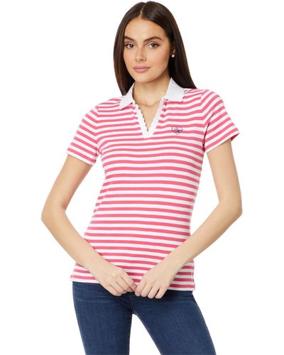 Tommy Hilfiger Short Sleeve Striped Johnny Collar Polo - Red