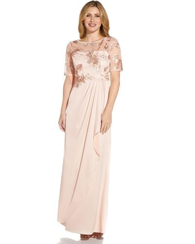 Adrianna Papell Embroidery Crepe Satin Gown - Pink