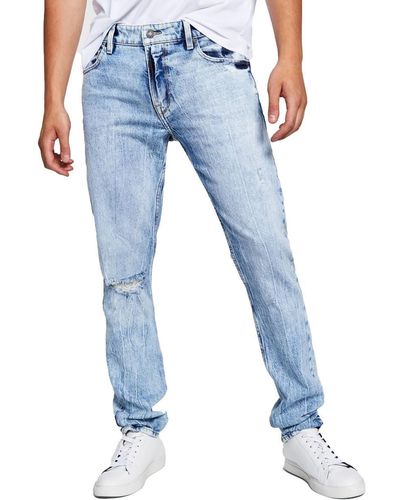 Guess Eco Distressed Slim Tapered Jeans - Blue