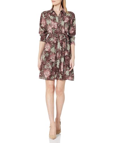 Nanette Lepore Long Sleeve Wide Body Pleat Shirtdress With Belt Sash - Multicolor