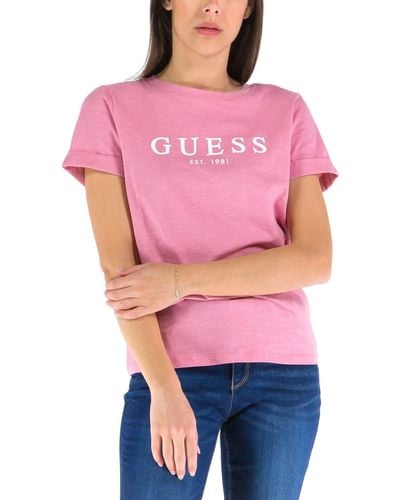 Guess Essential Short Sleeve 1981 Roll Cuff Tee - Red