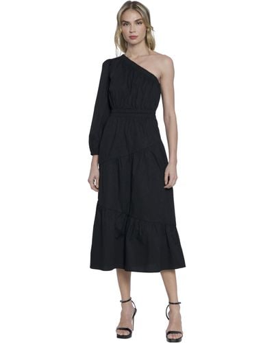 Donna Morgan One Shoulder Long Sleeve Line Midi S Dresses - Black