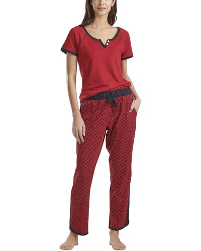 Tommy Hilfiger Sshort Sleeve And Pants Logo Lounge Bottom Pajama Setchili Pepper Tommy Heart Diagonalsmall - Red