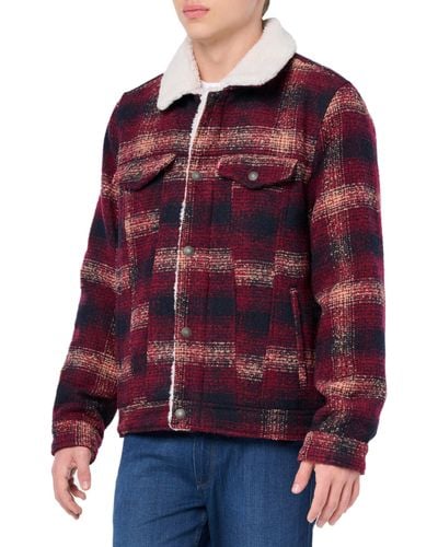 Levi's Wool Blend Plaid Trucker With Sherpa Lining - Red