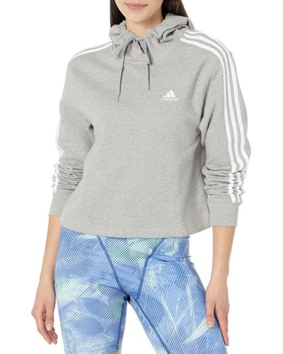 adidas Essentials 3-stripes French Terry Cropped Hoodie - Gray